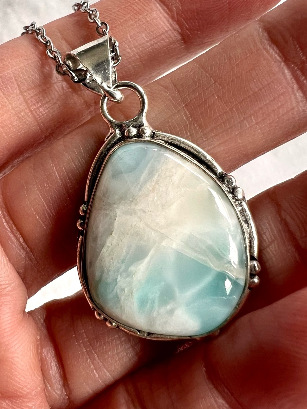 925 Calming Caribbean Larimar Pendant Necklace - Picture 1 of 9